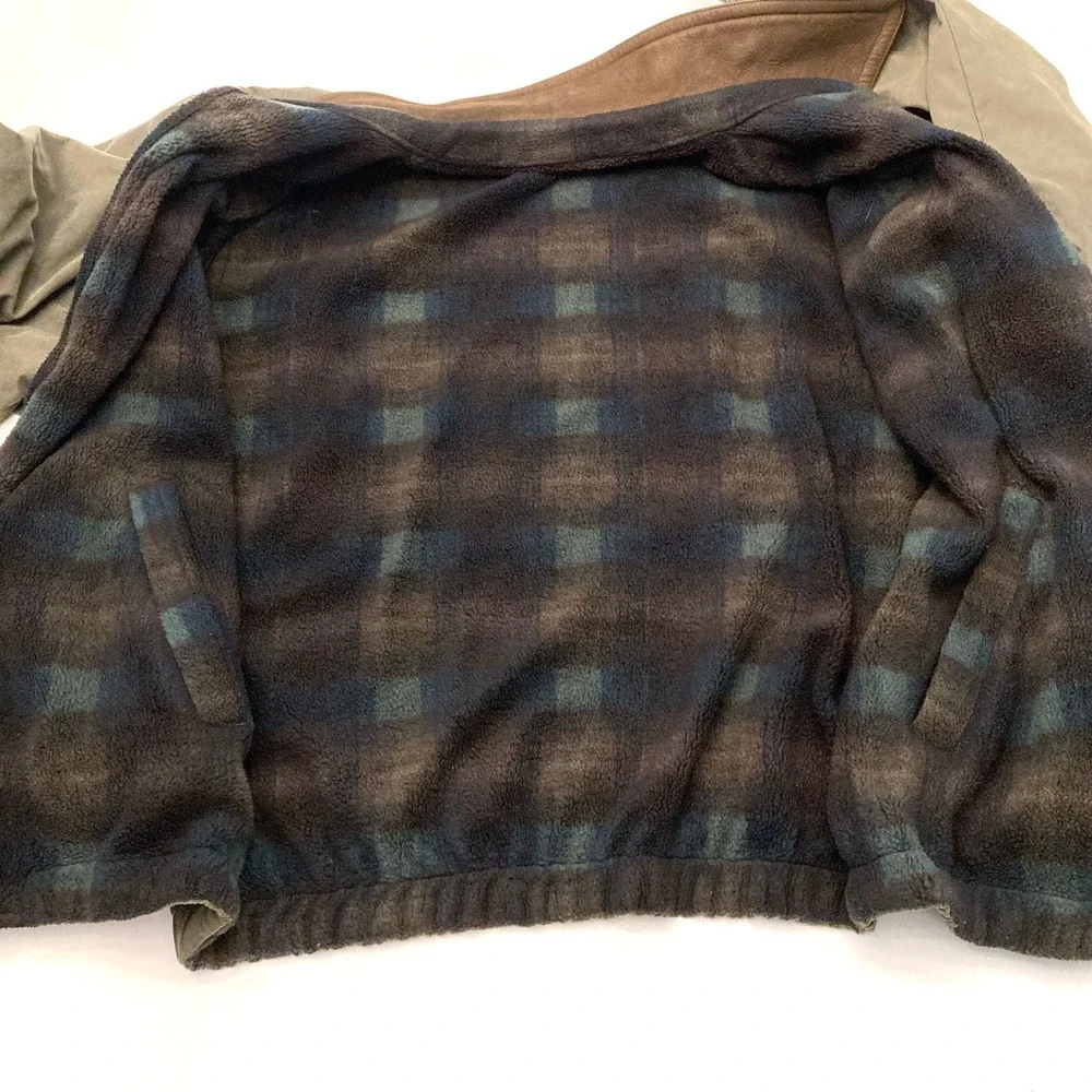 Rainforest Jacket Reversible Twill Fleece Plaid Men's Medium Tan Leather Collar